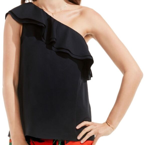 Vince Camuto M Black One shoulder Ruffle sleeve - Picture 1 of 6